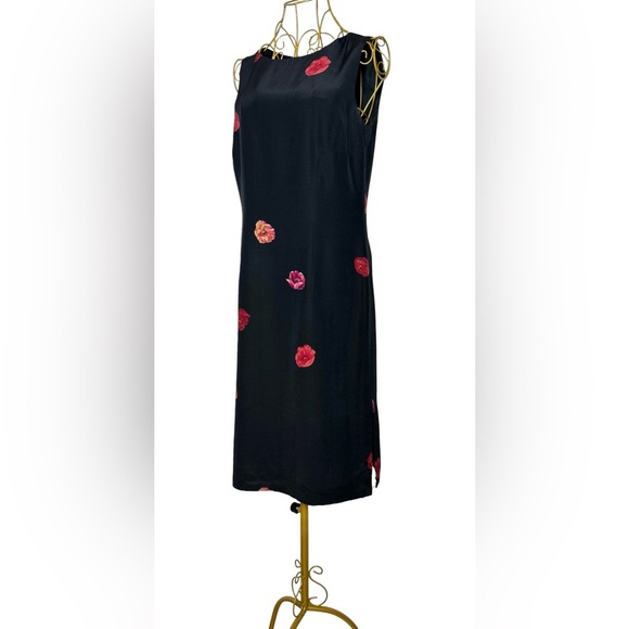 Talbots Silk Black Sheath Midi Dress w/ Rose Floral Print & Back Zipper, Size 6 - Picture 2 of 16